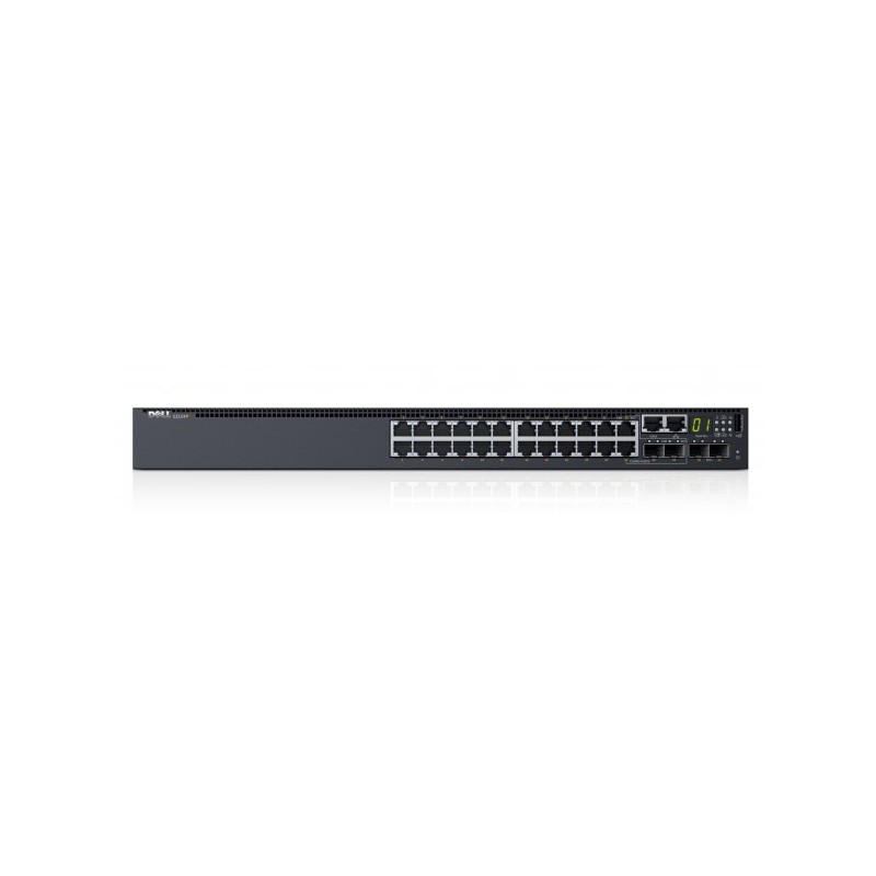 Dell Networking S3124P, L3, PoE+, 24x 1GbE, 2x Combo, 2x 10GbE SFP+ fixed ports, Stacking, IO to PSU air, 1x 715w AC PS