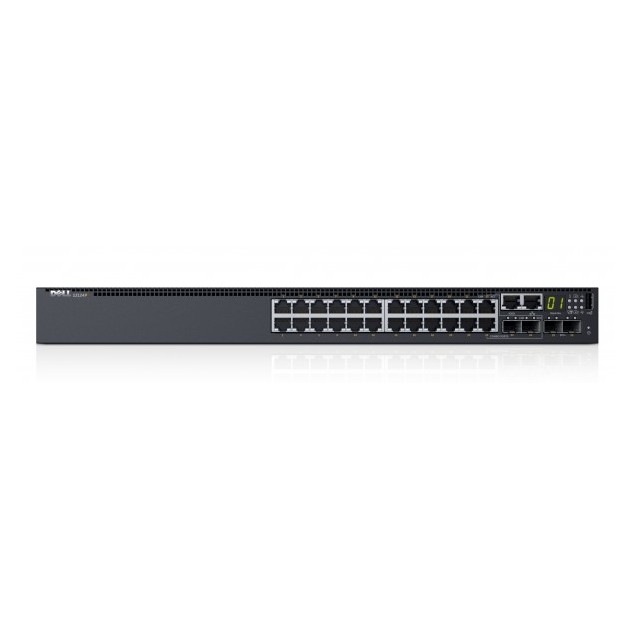 Dell Networking S3124P, L3, PoE+, 24x 1GbE, 2x Combo, 2x 10GbE SFP+ fixed ports, Stacking, IO to PSU air, 1x 715w AC PS