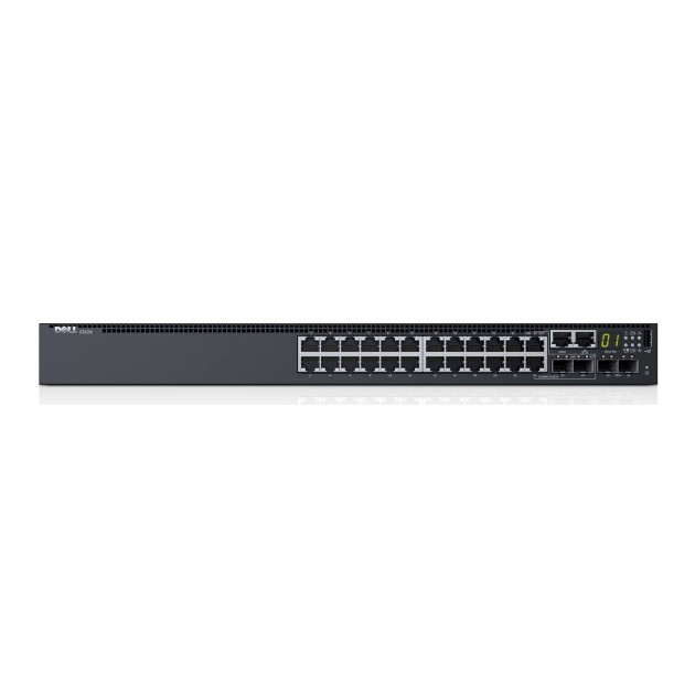 Dell Networking S3124, L3, 24x 1GbE, 2xCombo, 2x 10GbE SFP+ fixed ports, Stacking, IO to PSU airflow, 1x AC PSU